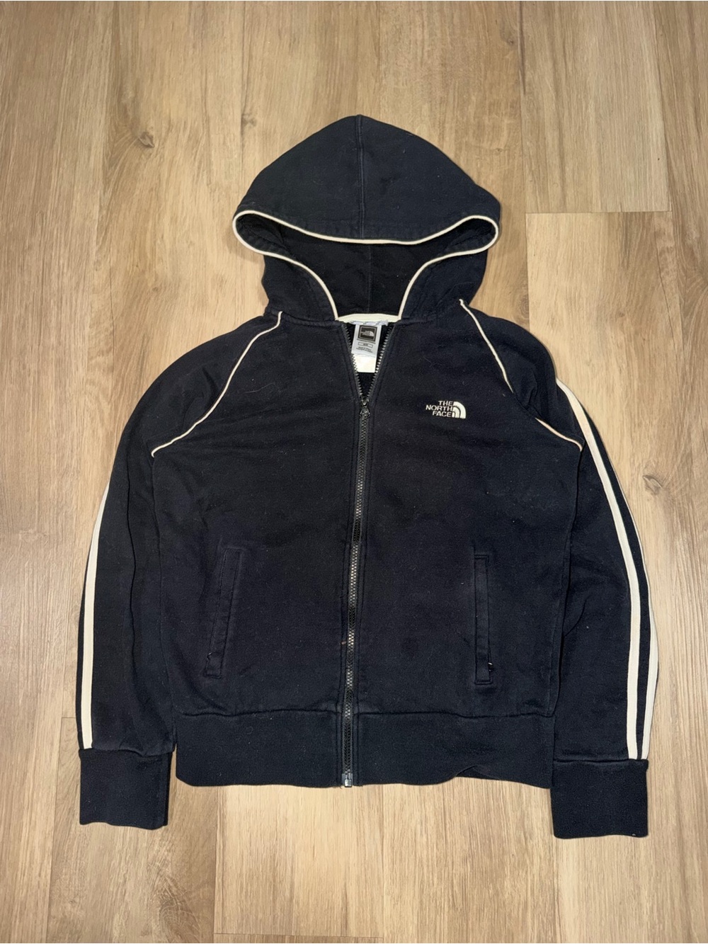The North Face Black Zip-Up Hoodie with Cream Piping